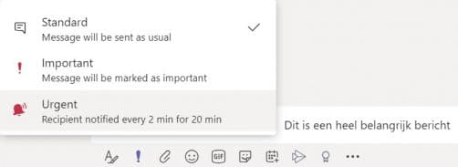 Hoe werkt Microsoft Teams - Bericht met urgentie