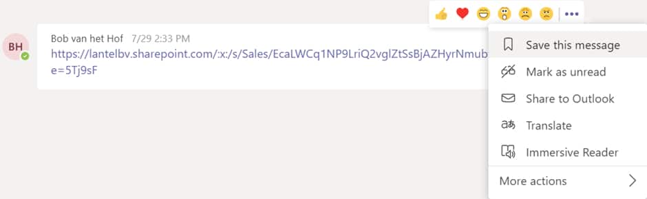 Hoe werkt Microsoft Teams - Bericht opslaan