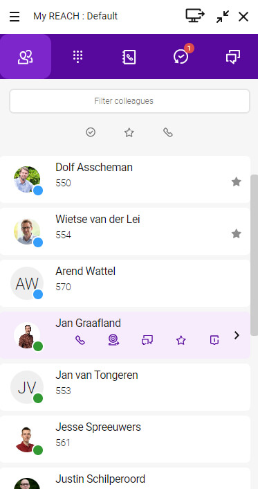 Beschikbaarheid van contacten in softphone app